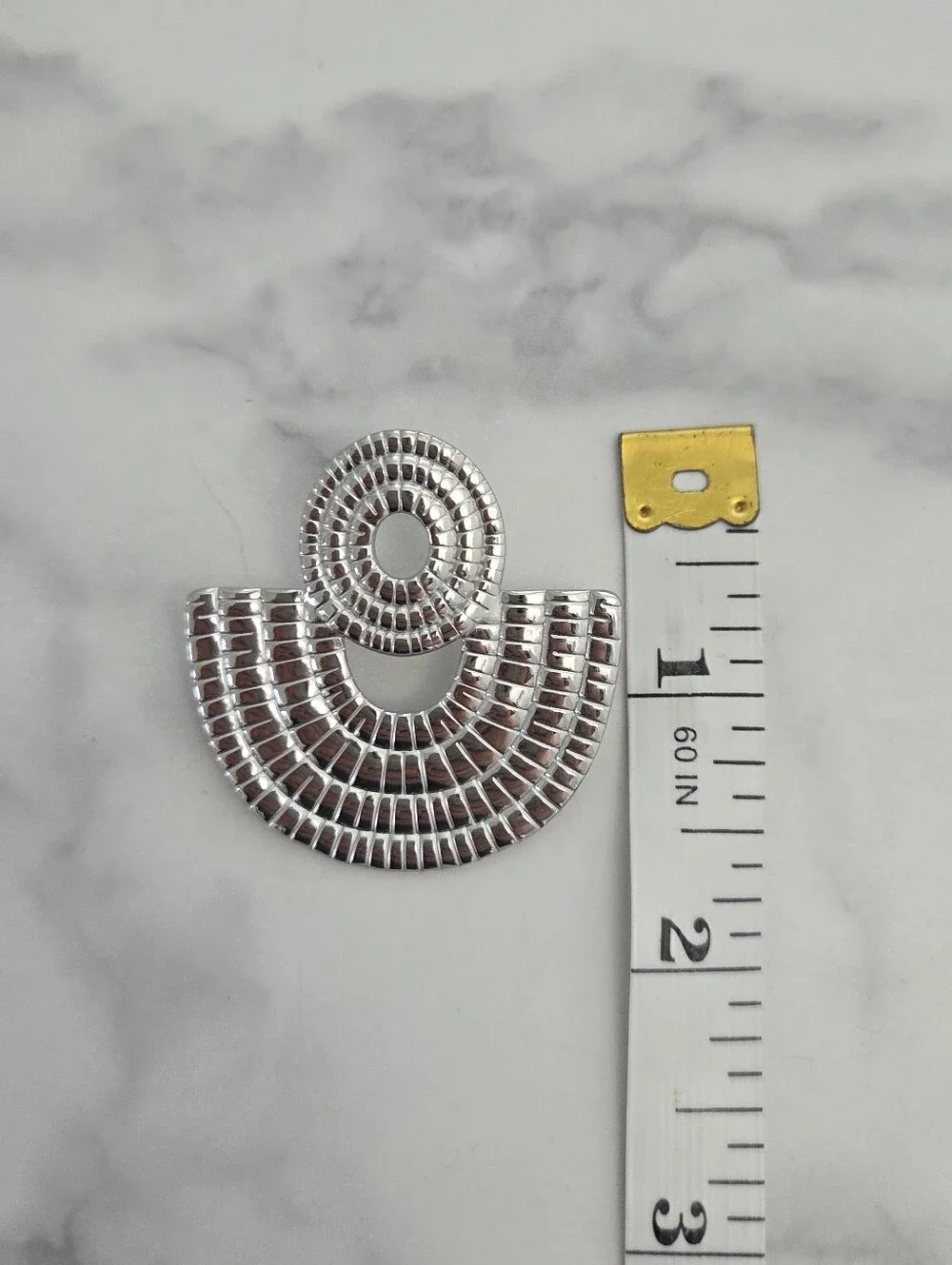 Stainless Steel Silver Textured Fan Dangle Earrings - Picture 13 of 14